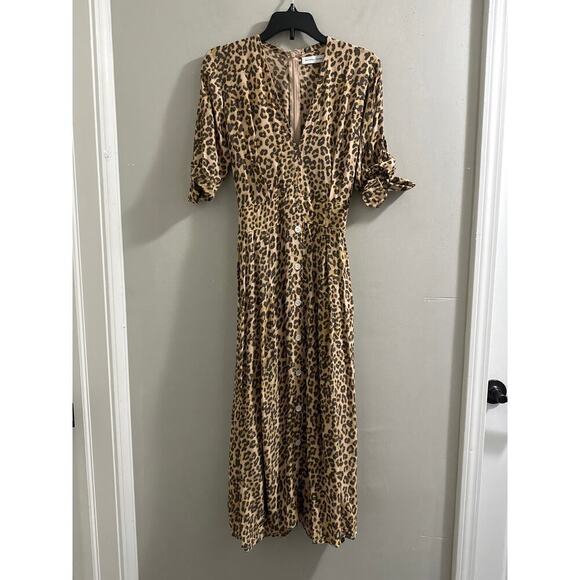 🔴Faithfull The Brand Marie Louise Midi Dress 4 Mila Animal‎ Print Tie Sash V - Picture 2 of 10
